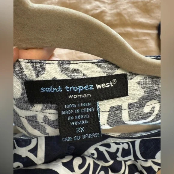 St Tropez West Linen Navy and White Patterned Women's popover top - Picture 7 of 11